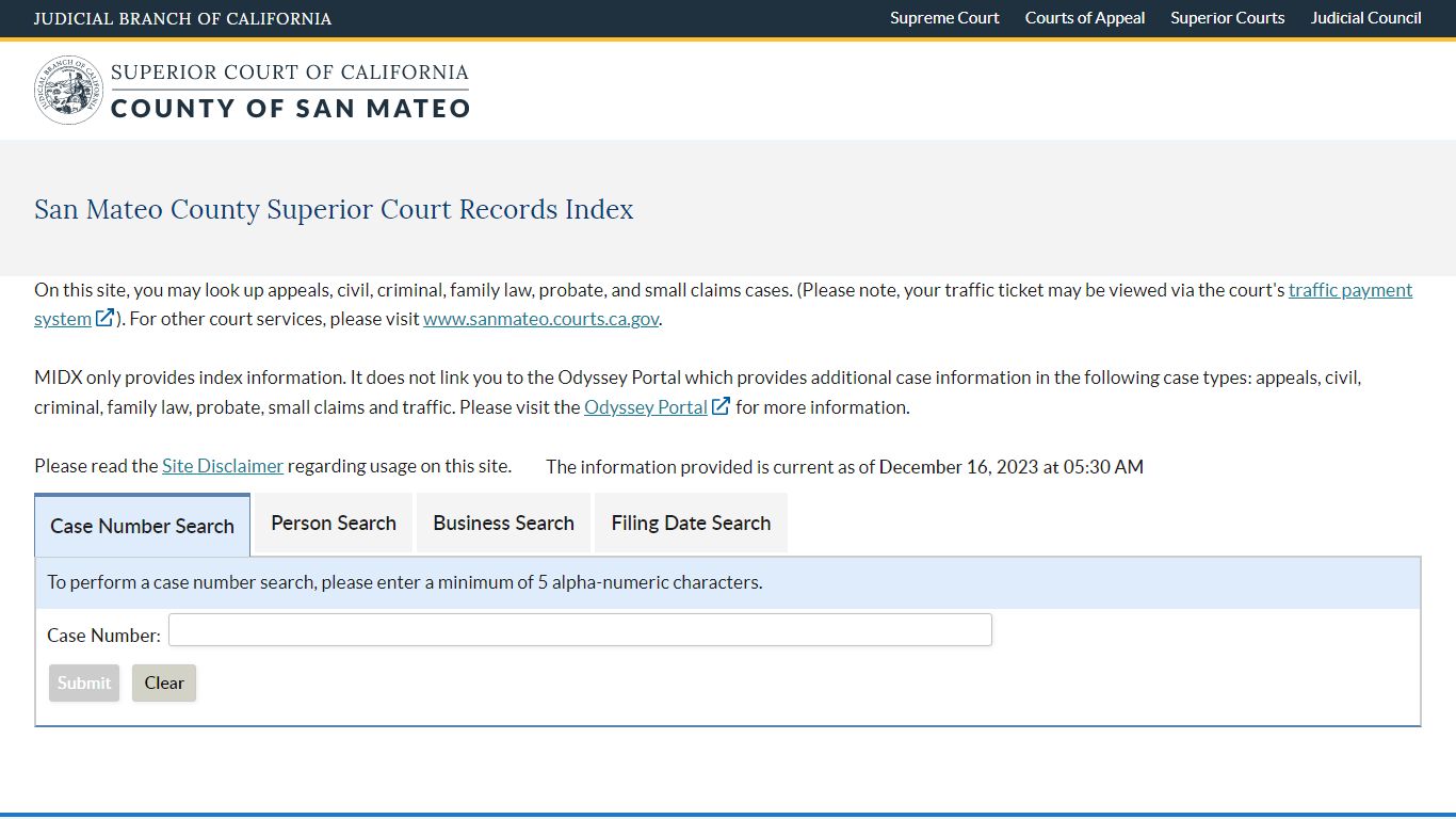 San Mateo County Superior Court Records Index