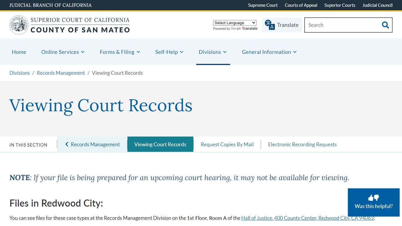 Viewing Court Records | Superior Court of California | County of San Mateo