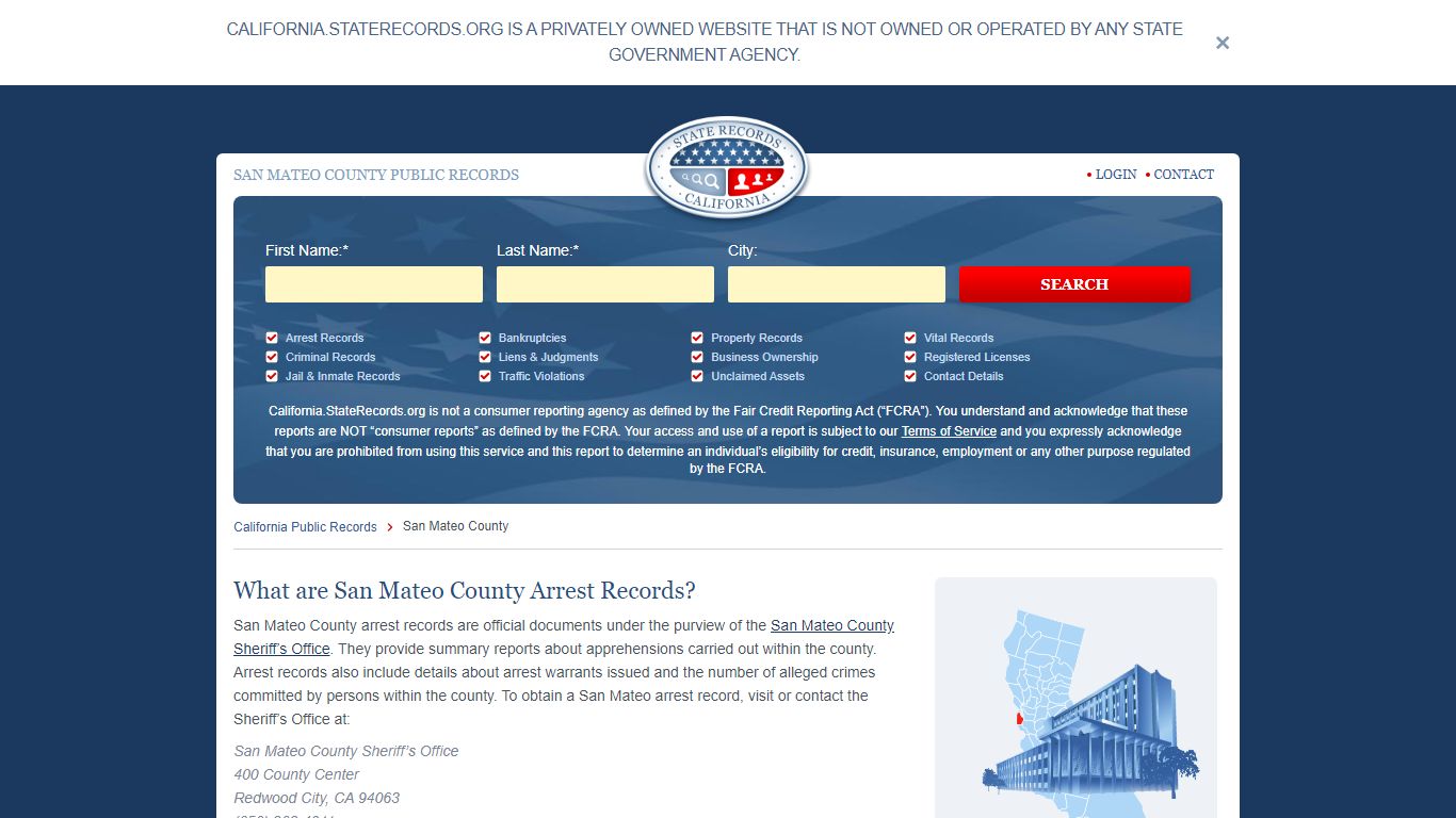 San Mateo County Arrest, Court, and Public Records | StateRecords.org